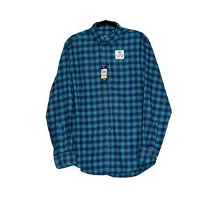 IZOD Stratton Flannel BlueShirt Mens Size M Plaid Button Front Casual Shirt New